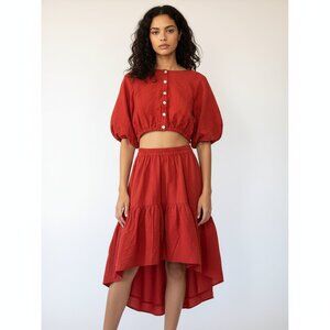 Madewell Red Puff Sleeve Cut Out Dress